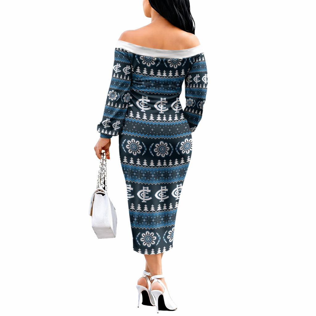 Blues Football Christmas Off The Shoulder Long Sleeve Dress Aboriginal Seamless Cardigan Inspired