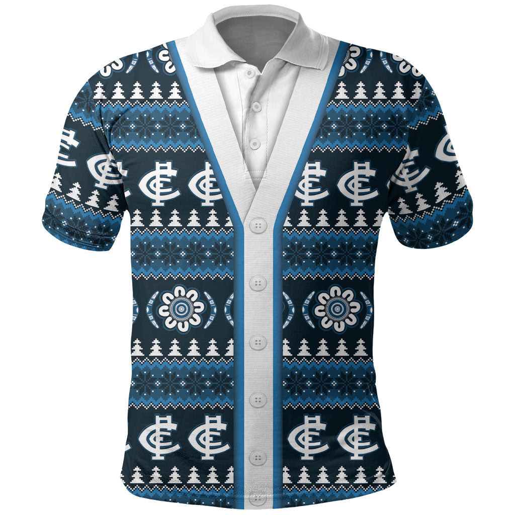 Blues Football Christmas Polo Shirt Aboriginal Seamless Cardigan Inspired