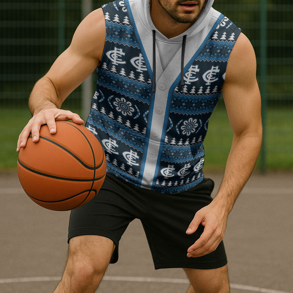 Blues Football Christmas Sleeveless Hoodie Aboriginal Seamless Cardigan Inspired