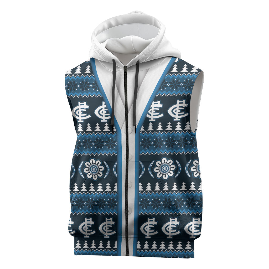 Blues Football Christmas Sleeveless Zip Hoodie Aboriginal Seamless Cardigan Inspired