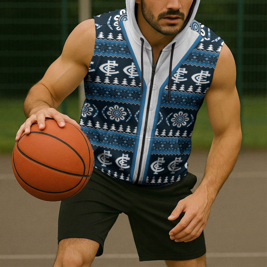 Blues Football Christmas Sleeveless Zip Hoodie Aboriginal Seamless Cardigan Inspired