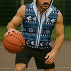 Blues Football Christmas Sleeveless Zip Hoodie Aboriginal Seamless Cardigan Inspired