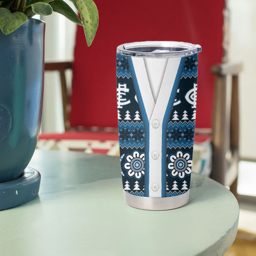 Blues Football Christmas Tumbler Cup Aboriginal Seamless Cardigan Inspired