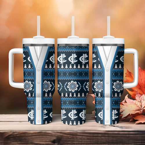 Blues Football Christmas Tumbler With Handle Aboriginal Seamless Cardigan Inspired