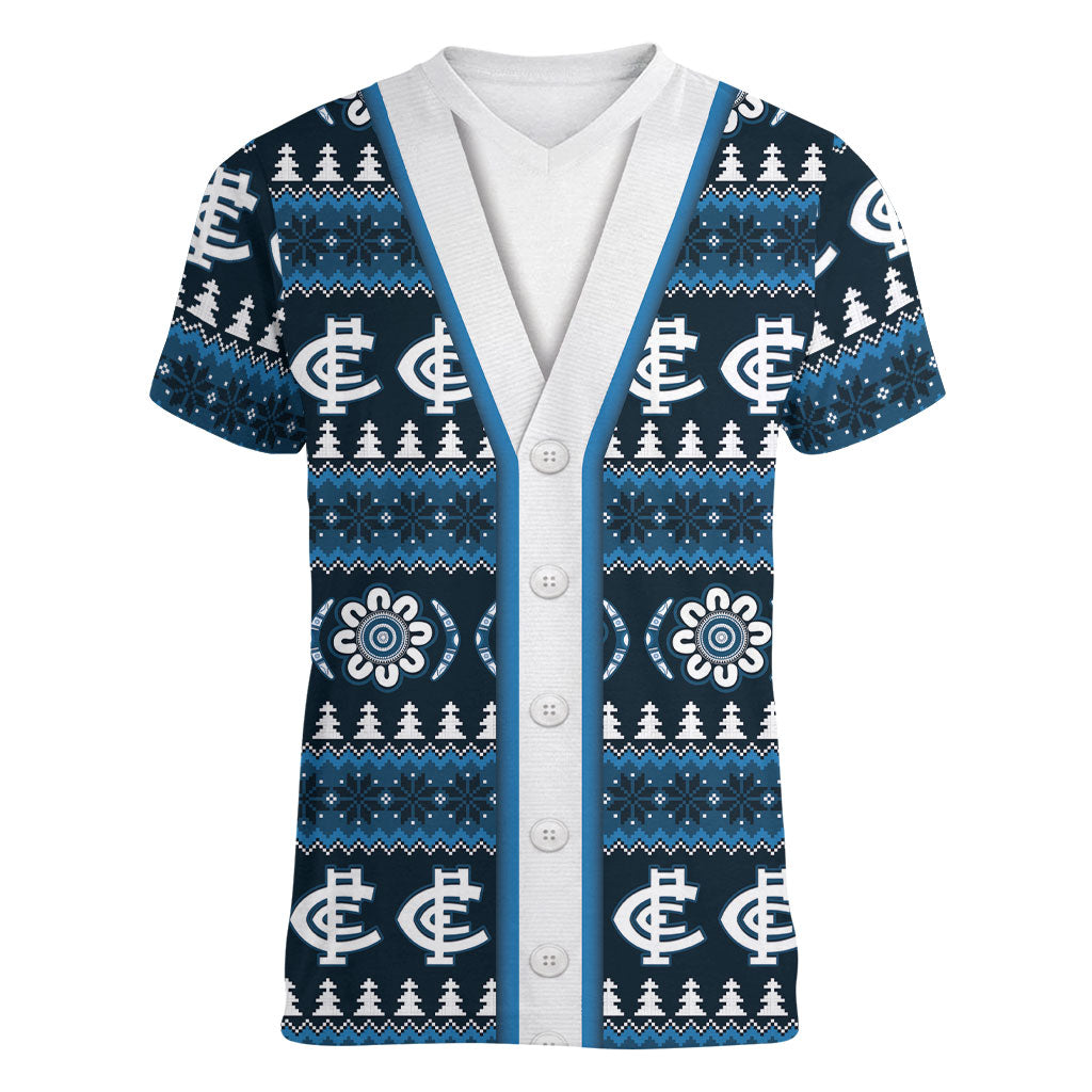Blues Football Christmas Women V-Neck T-Shirt Aboriginal Seamless Cardigan Inspired