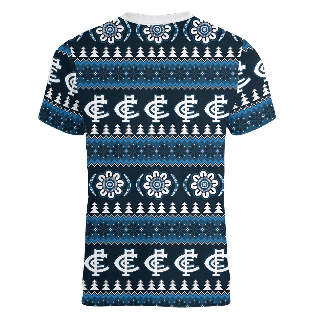 Blues Football Christmas Women V-Neck T-Shirt Aboriginal Seamless Cardigan Inspired