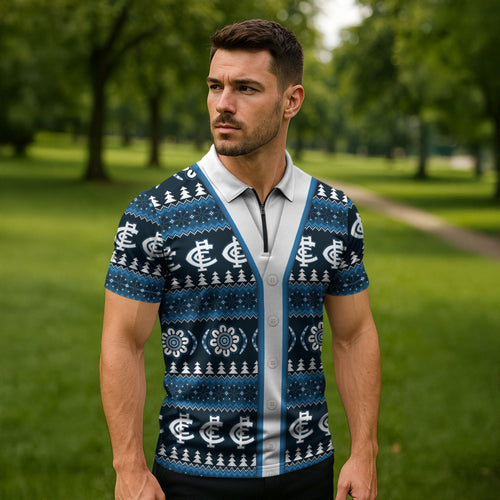 Blues Football Christmas Zipper Polo Shirt Aboriginal Seamless Cardigan Inspired