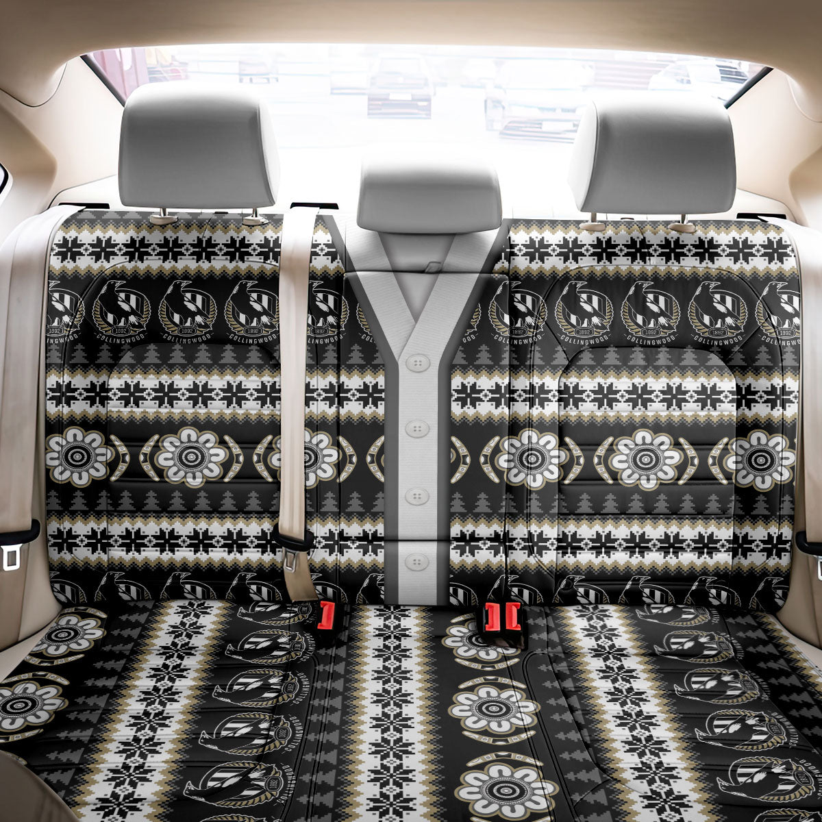 Collingwood Football Christmas Back Car Seat Cover Aboriginal Seamless Cardigan Inspired