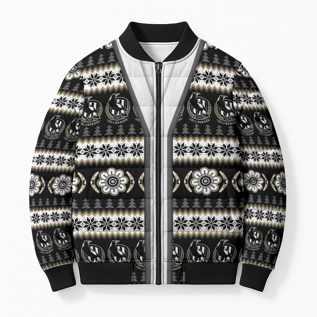 Collingwood Football Christmas Bomber Puffer Jacket Aboriginal Seamless Cardigan Inspired