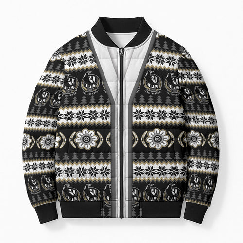 Collingwood Football Christmas Bomber Puffer Jacket Aboriginal Seamless Cardigan Inspired