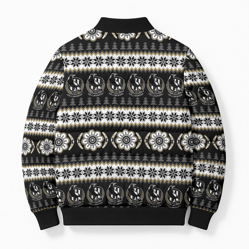 Collingwood Football Christmas Bomber Puffer Jacket Aboriginal Seamless Cardigan Inspired