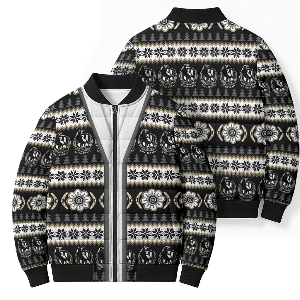 Collingwood Football Christmas Bomber Puffer Jacket Aboriginal Seamless Cardigan Inspired