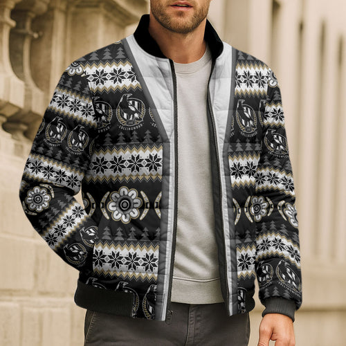 Collingwood Football Christmas Bomber Puffer Jacket Aboriginal Seamless Cardigan Inspired