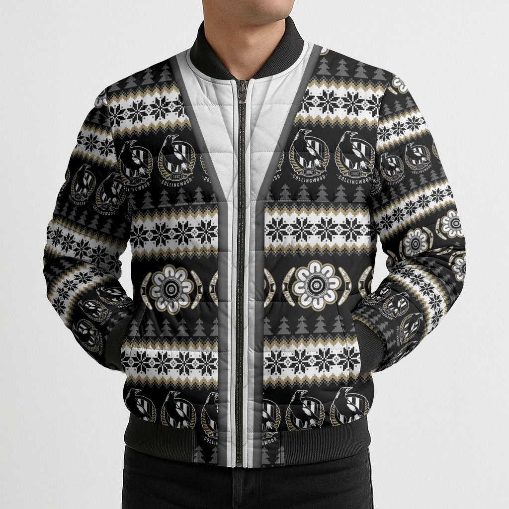 Collingwood Football Christmas Bomber Puffer Jacket Aboriginal Seamless Cardigan Inspired