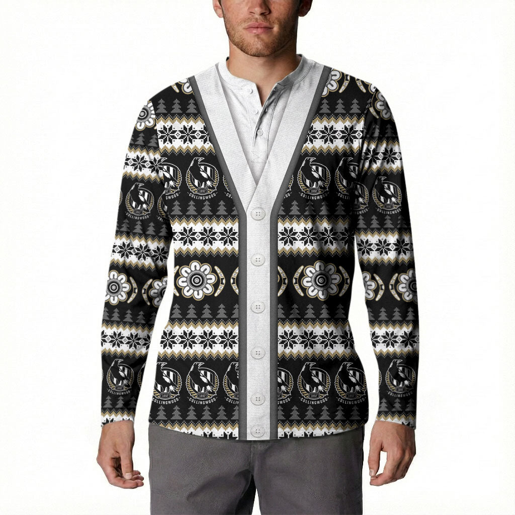 Collingwood Football Christmas Button Sweatshirt Aboriginal Seamless Cardigan Inspired