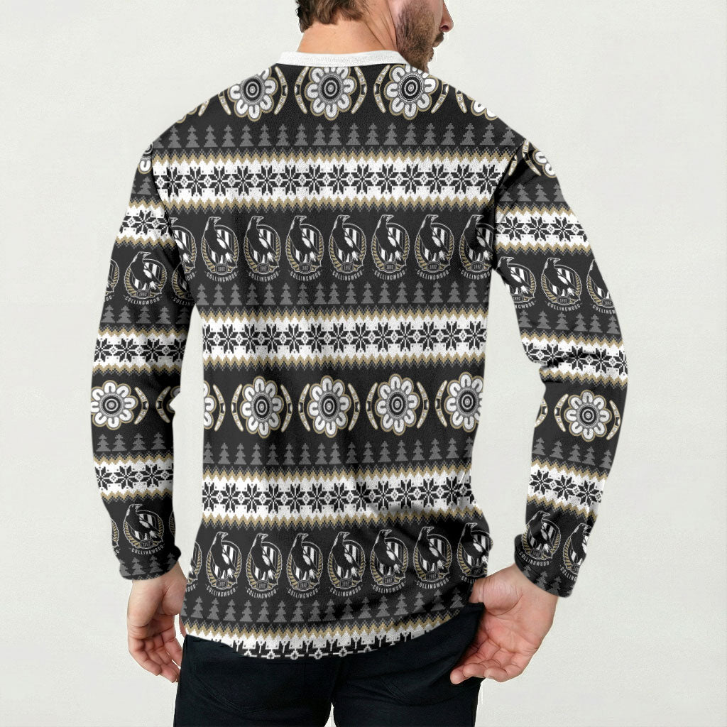 Collingwood Football Christmas Button Sweatshirt Aboriginal Seamless Cardigan Inspired