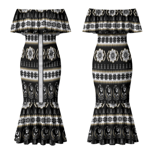Collingwood Football Christmas Couples Matching Mermaid Dress and Hawaiian Shirt Aboriginal Seamless Cardigan Inspired