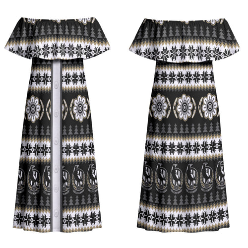 Collingwood Football Christmas Couples Matching Off Shoulder Maxi Dress and Long Sleeve Button Shirt Aboriginal Seamless Cardigan Inspired