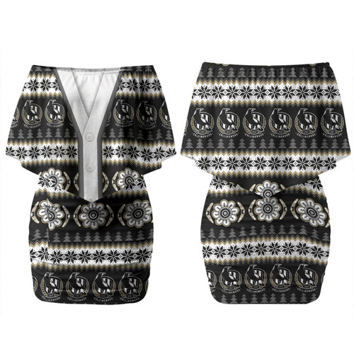 Collingwood Football Christmas Couples Matching Off Shoulder Short Dress and Hawaiian Shirt Aboriginal Seamless Cardigan Inspired