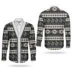Collingwood Football Christmas Couples Matching Off The Shoulder Long Sleeve Dress and Long Sleeve Button Shirt Aboriginal Seamless Cardigan Inspired