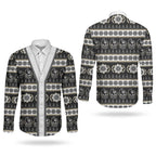 Collingwood Football Christmas Couples Matching Puletasi and Long Sleeve Button Shirt Aboriginal Seamless Cardigan Inspired
