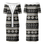 Collingwood Football Christmas Couples Matching Puletasi and Long Sleeve Button Shirt Aboriginal Seamless Cardigan Inspired