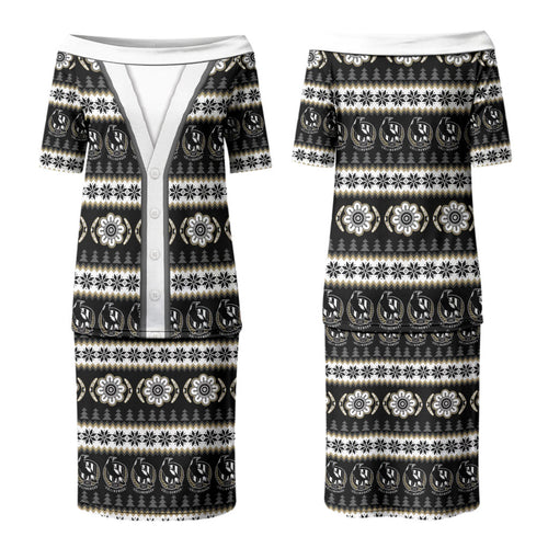 Collingwood Football Christmas Couples Matching Puletasi and Long Sleeve Button Shirt Aboriginal Seamless Cardigan Inspired