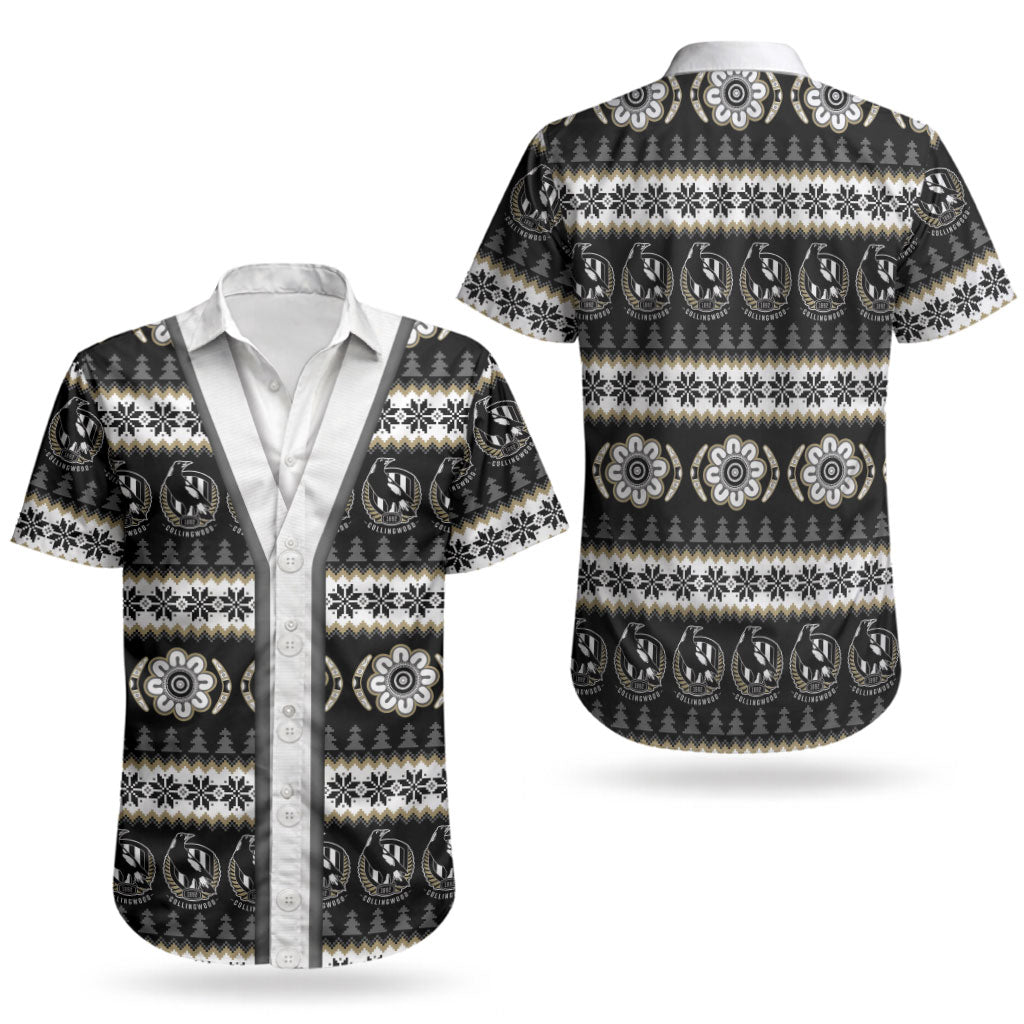 Collingwood Football Christmas Couples Matching Short Sleeve Bodycon Dress and Hawaiian Shirt Aboriginal Seamless Cardigan Inspired