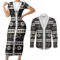 Collingwood Football Christmas Couples Matching Short Sleeve Bodycon Dress and Long Sleeve Button Shirt Aboriginal Seamless Cardigan Inspired