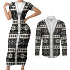 Collingwood Football Christmas Couples Matching Short Sleeve Bodycon Dress and Long Sleeve Button Shirt Aboriginal Seamless Cardigan Inspired