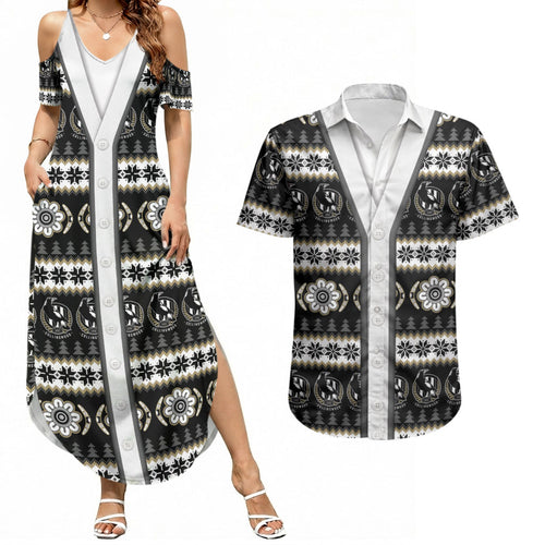 Collingwood Football Christmas Couples Matching Summer Maxi Dress and Hawaiian Shirt Aboriginal Seamless Cardigan Inspired