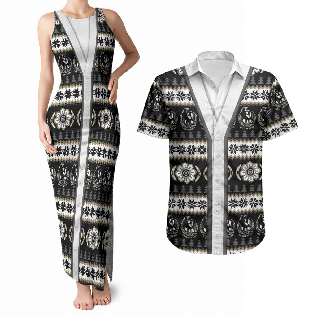 Collingwood Football Christmas Couples Matching Tank Maxi Dress and Hawaiian Shirt Aboriginal Seamless Cardigan Inspired