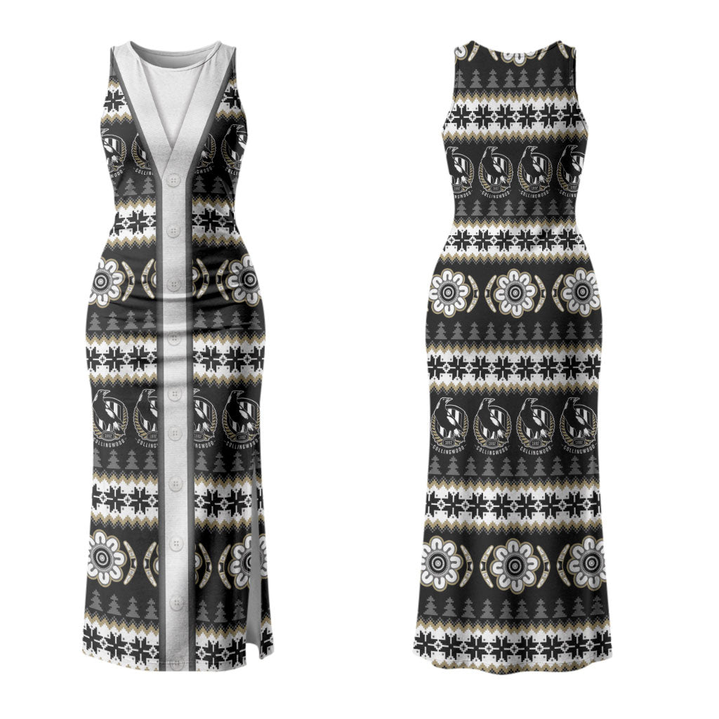 Collingwood Football Christmas Couples Matching Tank Maxi Dress and Hawaiian Shirt Aboriginal Seamless Cardigan Inspired