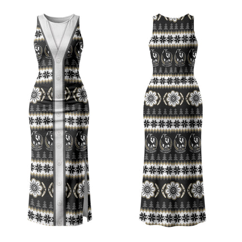 Collingwood Football Christmas Couples Matching Tank Maxi Dress and Long Sleeve Button Shirt Aboriginal Seamless Cardigan Inspired