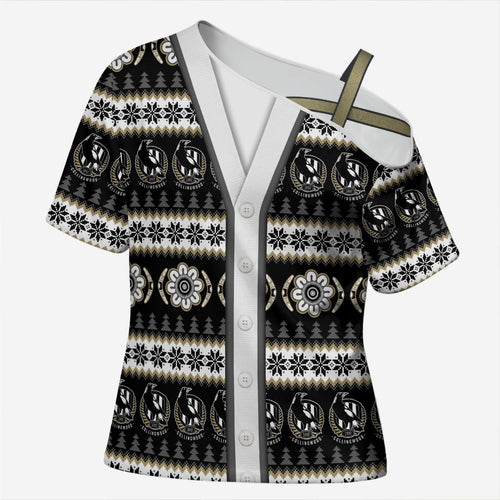 Collingwood Football Christmas Cross Shoulder Shirt Aboriginal Seamless Cardigan Inspired