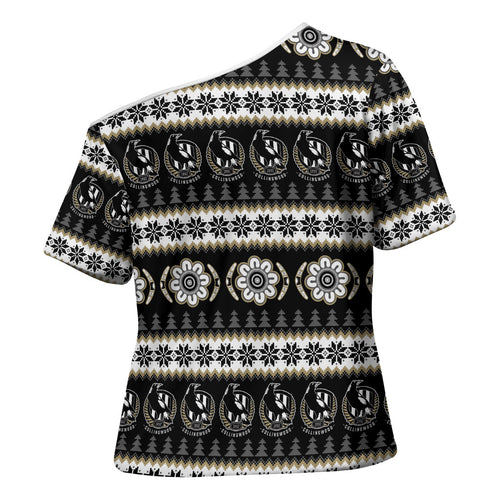 Collingwood Football Christmas Cross Shoulder Shirt Aboriginal Seamless Cardigan Inspired
