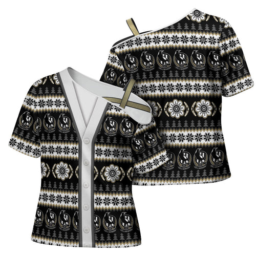 Collingwood Football Christmas Cross Shoulder Shirt Aboriginal Seamless Cardigan Inspired