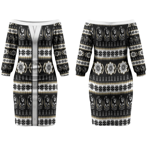 Collingwood Football Christmas Family Matching Off The Shoulder Long Sleeve Dress and Hawaiian Shirt Aboriginal Seamless Cardigan Inspired