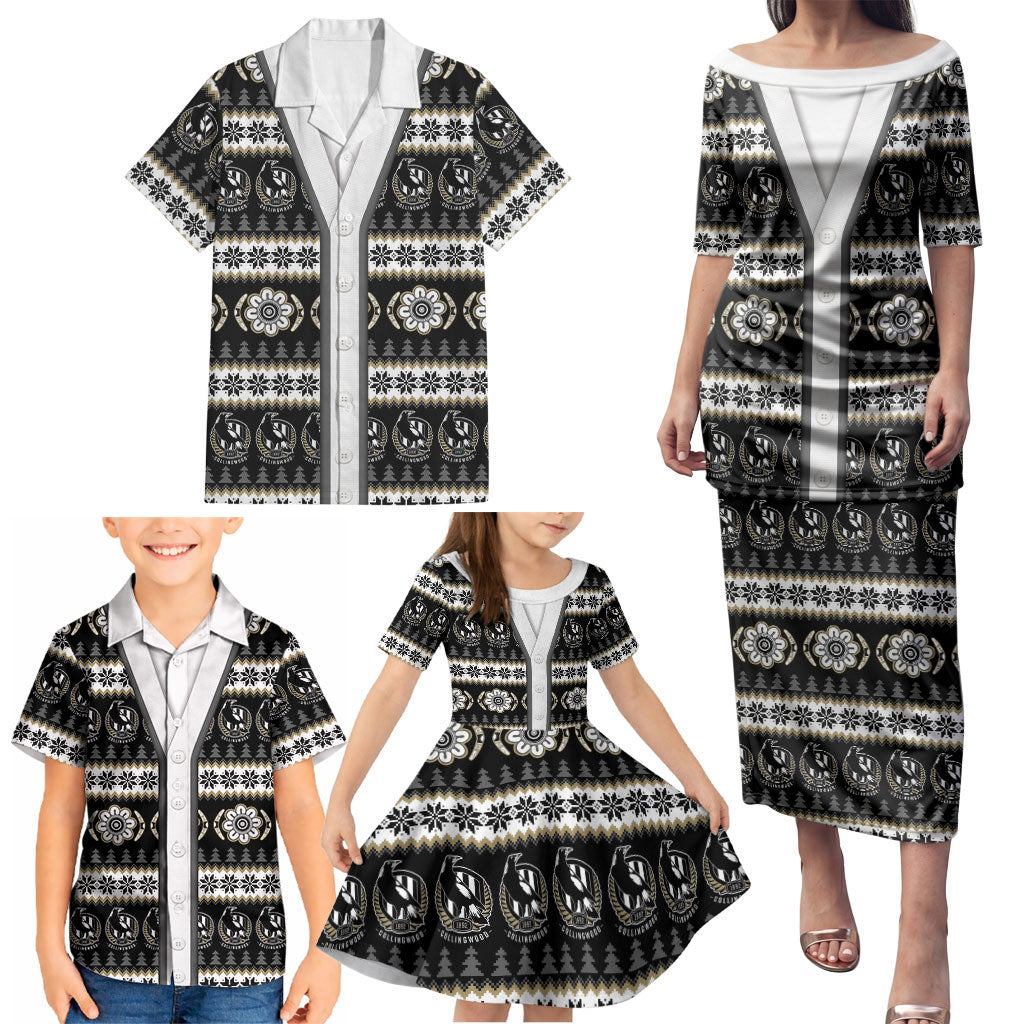 Collingwood Football Christmas Family Matching Puletasi and Hawaiian Shirt Aboriginal Seamless Cardigan Inspired