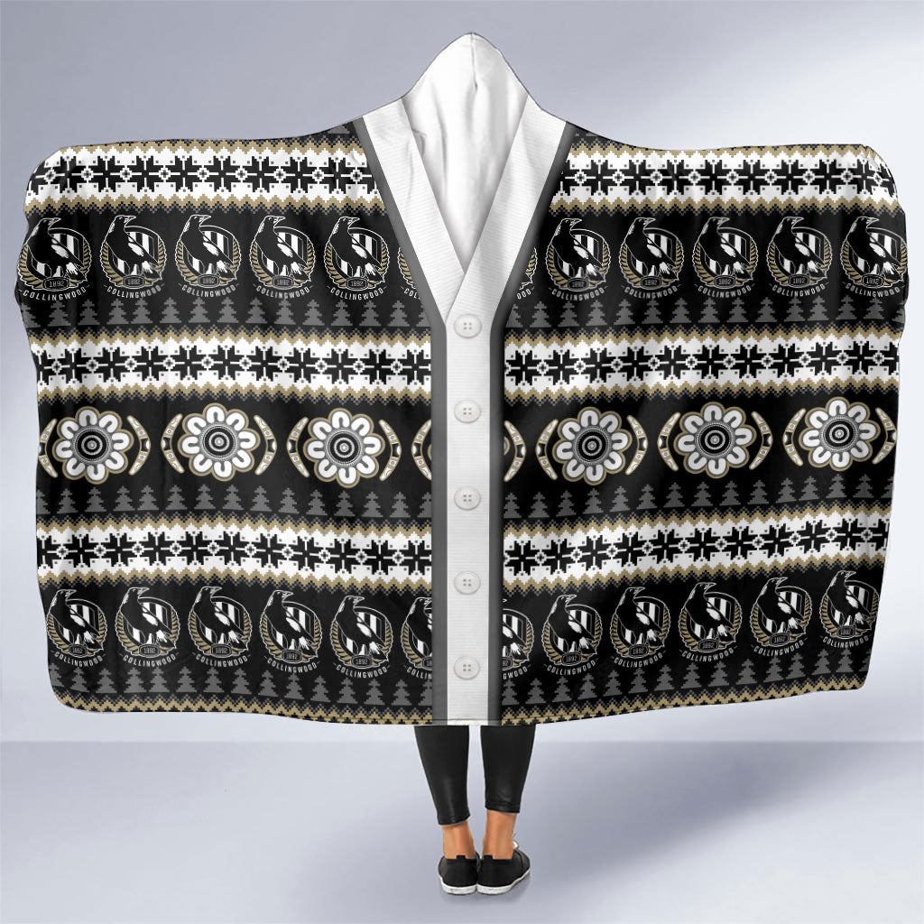 Collingwood Football Christmas Hooded Blanket Aboriginal Seamless Cardigan Inspired
