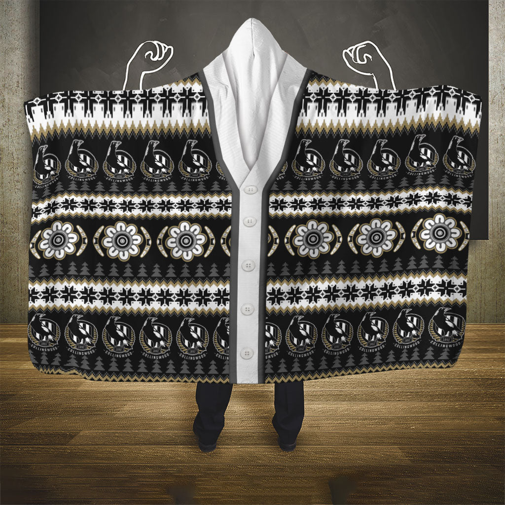 Collingwood Football Christmas Hooded Blanket Aboriginal Seamless Cardigan Inspired