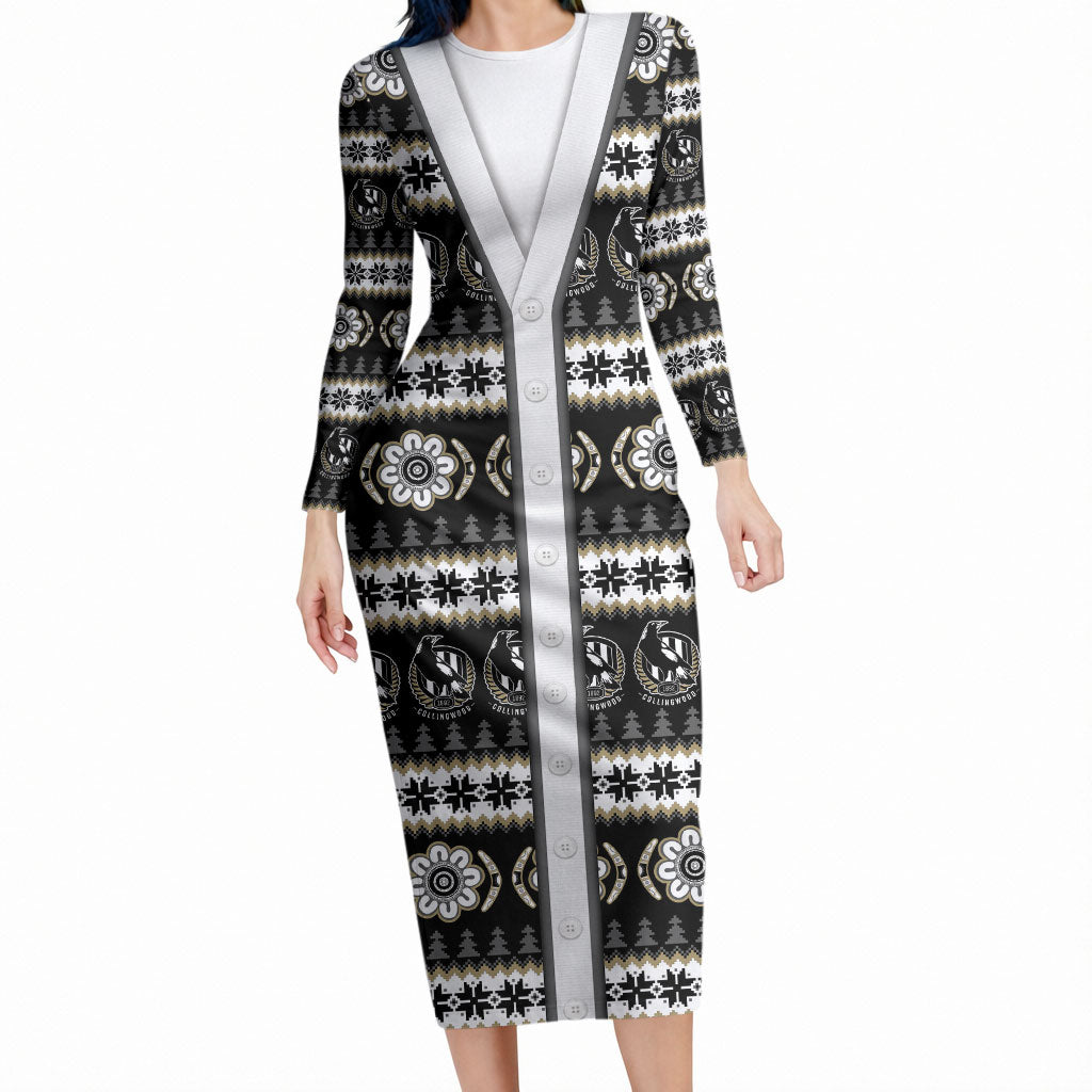 Collingwood Football Christmas Long Sleeve Bodycon Dress Aboriginal Seamless Cardigan Inspired