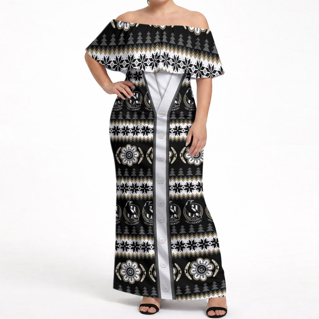 Collingwood Football Christmas Off Shoulder Maxi Dress Aboriginal Seamless Cardigan Inspired