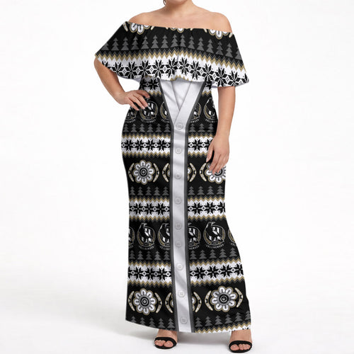 Collingwood Football Christmas Off Shoulder Maxi Dress Aboriginal Seamless Cardigan Inspired