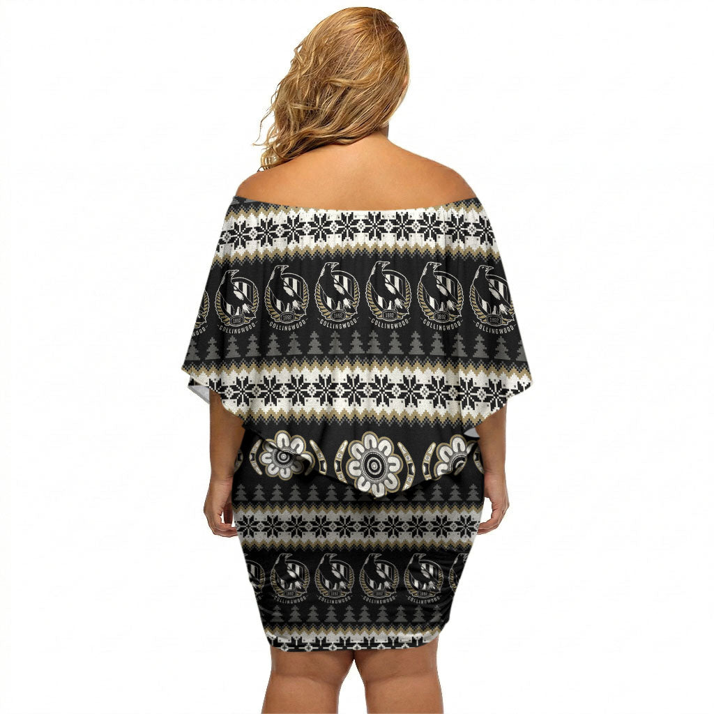 Collingwood Football Christmas Off Shoulder Short Dress Aboriginal Seamless Cardigan Inspired