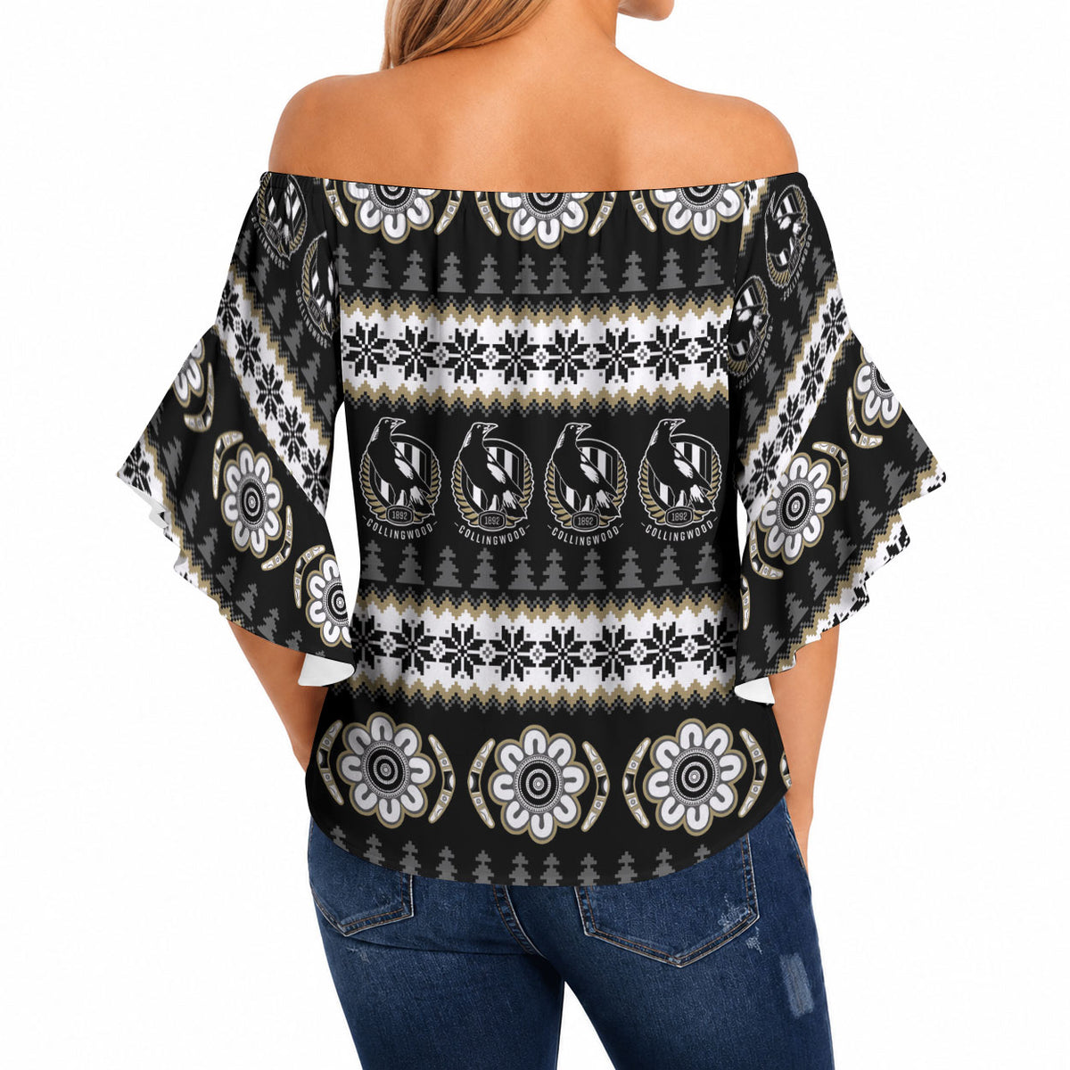 Collingwood Football Christmas Off Shoulder Wrap Waist Top Aboriginal Seamless Cardigan Inspired