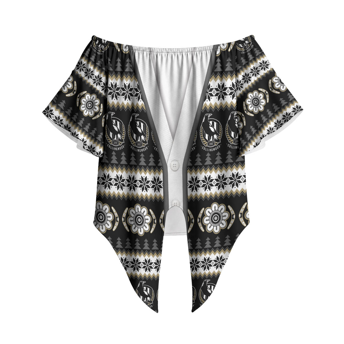 Collingwood Football Christmas Off Shoulder Wrap Waist Top Aboriginal Seamless Cardigan Inspired