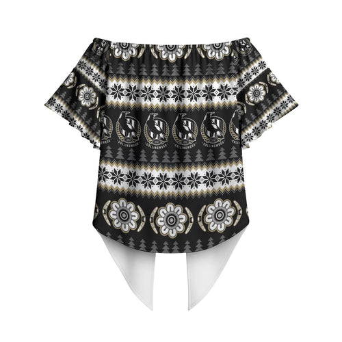 Collingwood Football Christmas Off Shoulder Wrap Waist Top Aboriginal Seamless Cardigan Inspired