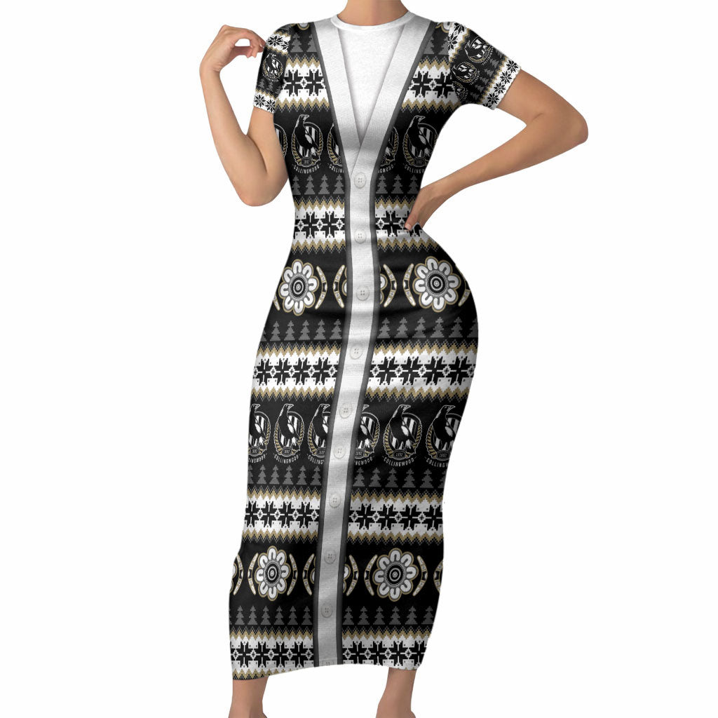 Collingwood Football Christmas Short Sleeve Bodycon Dress Aboriginal Seamless Cardigan Inspired