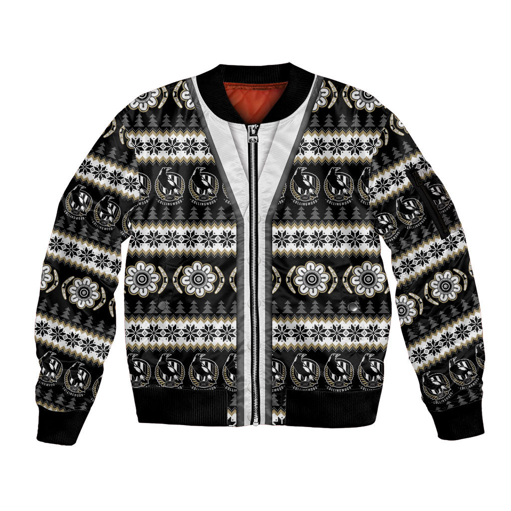 Collingwood Football Christmas Sleeve Zip Bomber Jacket Aboriginal Seamless Cardigan Inspired